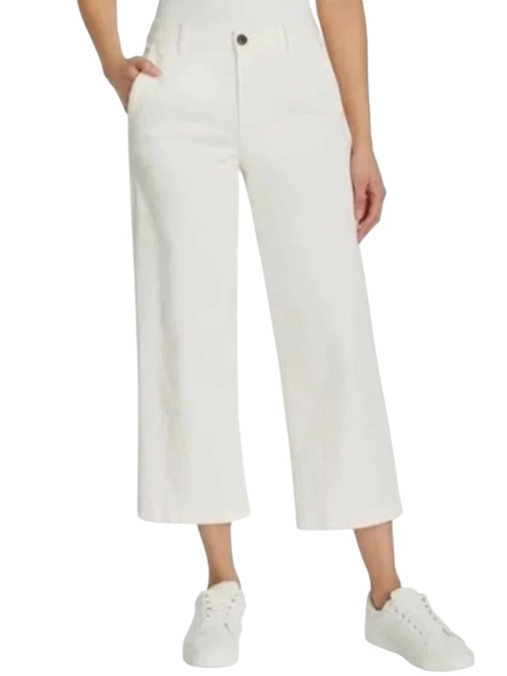 Ella Moss•White Cropped Wide Leg High Rise Pants
